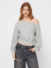 Terry Asymmetrical Neck Long Sleeve Sweatshirt