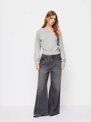 Terry Asymmetrical Neck Long Sleeve Sweatshirt