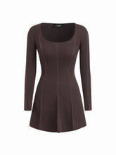 Knit Scoop Neckline Long Sleeve A-line Mini Dress