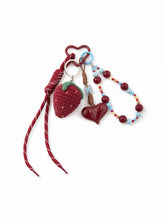 KNITTED STRAWBERRY & HEART & BEADED KEYCHAIN