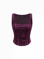 Velvet Square Neck Floral Tank Top