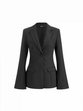 Notched Collar Bell Sleeve Button Blazer
