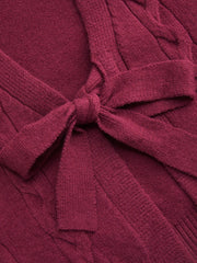 Cable Knit V-neck Knotted Oversized Cardigan