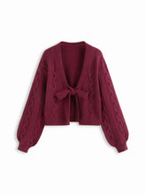 Cable Knit V-neck Knotted Oversized Cardigan