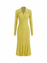 Knit Color Long Sleeve Metal Button Maxi Dress