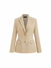 Notched Collar Long Sleeve Button Cinched Waist Blazer