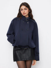 High Neck Double Breasted Belted Oversized Coat