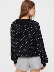 Terry Polka Dot Long Sleeve Drawstring Hoodie