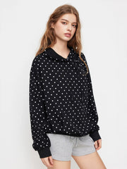 Terry Polka Dot Long Sleeve Drawstring Hoodie