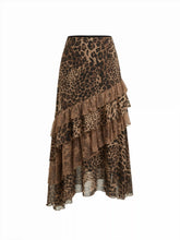 Chiffon High Rise Leopard Print Layered Maxi Skirt