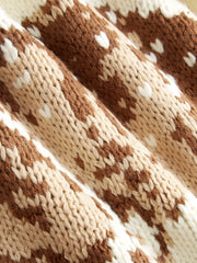 Knit Deer Pattern Round Neckline Long Sleeve Oversized Top