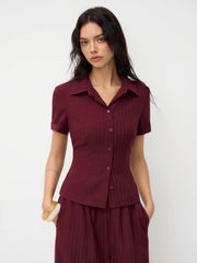 Polo Collar Texture Button Up Shirt