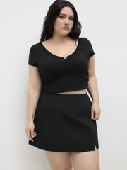 Cotton Mid Rise Split Mini Skirt Curve & Plus