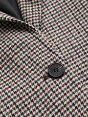 Notched Collar Houndstooth Cinched Waist Button Blazer