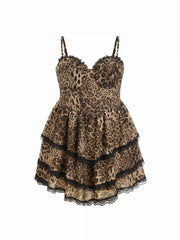 Sweetheart Neckline Leopard Print Layered Dress