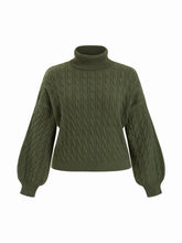 Cable Knit Turtleneck Solid Long Sleeve Crop Top Curve & Plus