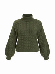 Cable Knit Turtleneck Solid Long Sleeve Crop Top Curve & Plus