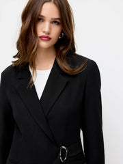 Collar Solid Belted Metal Detail Long Sleeve Blazer