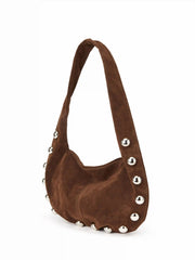 STUDDED FAUX SUEDE SHOULDER BAG