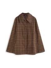 Wool-Look Collar Plaid Cloak Sleeve Oversized Coat
