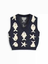 Knit V-neck Fish Pattern Vest