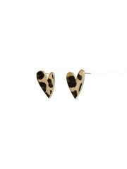 LEOPARD PRINT HEART STUD EARRINGS
