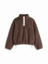 Fleece Collar Drawstring Button Long Sleeve Sweatshirt