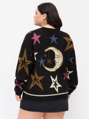 Knit Star & Moon Pattern Oversized Top Curve & Plus