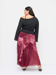 Mesh Mid Rise Floral Tie Dye Asymmetrical Hem Tulle Maxi Skirt Curve & Plus