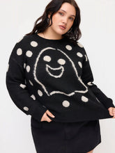 Knit Wool-blend Round Neckline Polka Dot Ghost Oversized Top Curve & Plus
