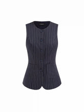 Round Neckline Sleeveless Striped Tie Back Split Blazer Vest