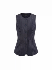 Round Neckline Sleeveless Striped Tie Back Split Blazer Vest