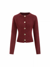 Knit Round Neckline Long Sleeve Metal Button Cardigan