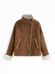 Two Way Faux Shearling Funnel Neck Oversized Jacket