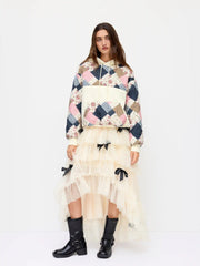 Cotton-blend Floral Patched Long Sleeve Drawstring Oversized Hoodie