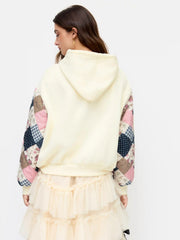 Cotton-blend Floral Patched Long Sleeve Drawstring Oversized Hoodie