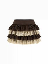 Low Rise Lace Layered Bowknot Lettuce Trim Mini Skort