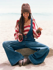 Denim Deep V-neck Buckle Wide Leg Overalls