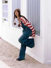 Denim Deep V-neck Buckle Wide Leg Overalls