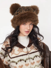 LEOPARD PRINT & BEAR EAR BUCKET HAT