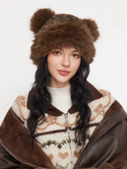 LEOPARD PRINT & BEAR EAR BUCKET HAT