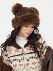 LEOPARD PRINT & BEAR EAR BUCKET HAT