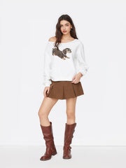 Terry Asymmetrical Neck Dog Graphic Sweatshirt