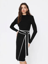 Turtleneck Belted Bowknot Knitted Maxi Dress