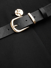 Round Neckline Metal Button Blazer With Belt Curve & Plus