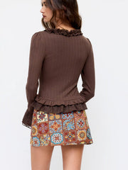 Jacquard Low Rise Floral Split Mini Skort