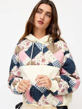 Cotton-blend Floral Patched Long Sleeve Drawstring Oversized Hoodie