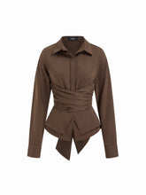 Collar Wrap Ruched Bowknot Long Sleeve Blouse