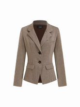 Notched Collar Houndstooth Cinched Waist Blazer