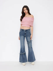 Stretch Cider Denim Low Rise Bowknot Flared Jeans